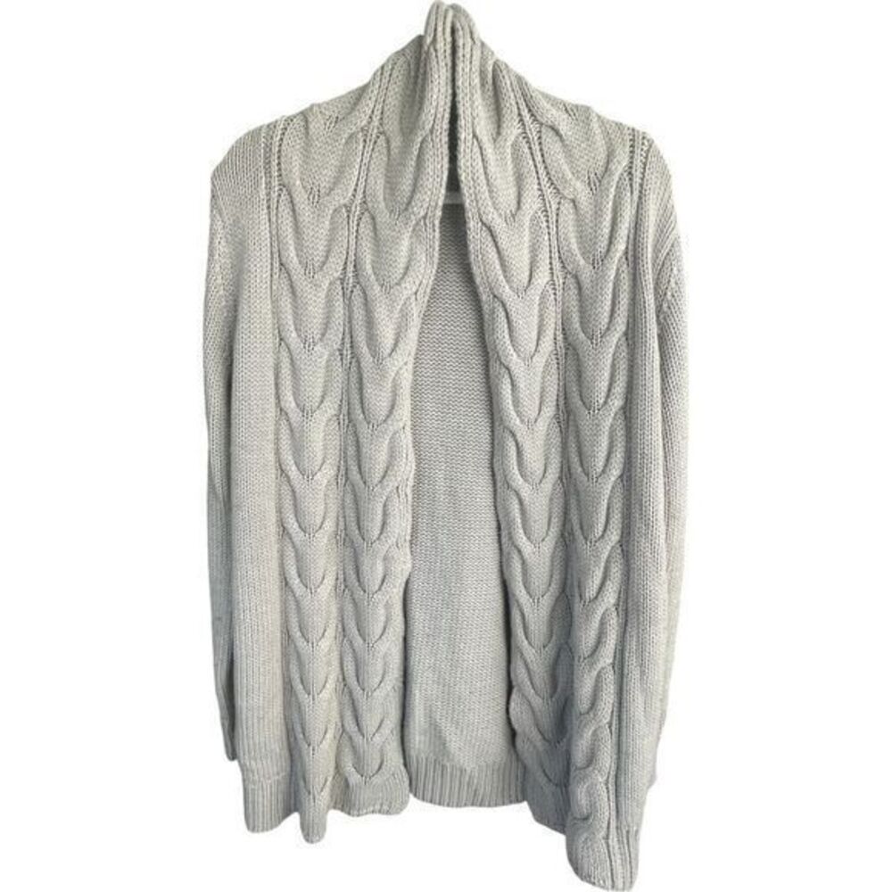 Banana Republic Italian Yarn Cable Knit Cardigan Sweater Cozy Medium Gray